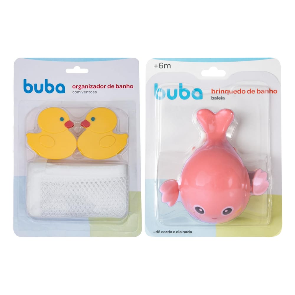 Kit Saco Organizador de Banho com Ventosa com Brinquedo Baleia que Nada Infantil - Buba