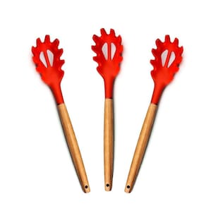 Kit 3 Pegadores Macarrão Silicone Madeira 32cm Vermelho