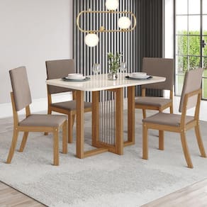 Conjunto Mesa Henn Natali Tampo De Vidro 4 Cadeiras Nature/off White/marrom Amêndoa
