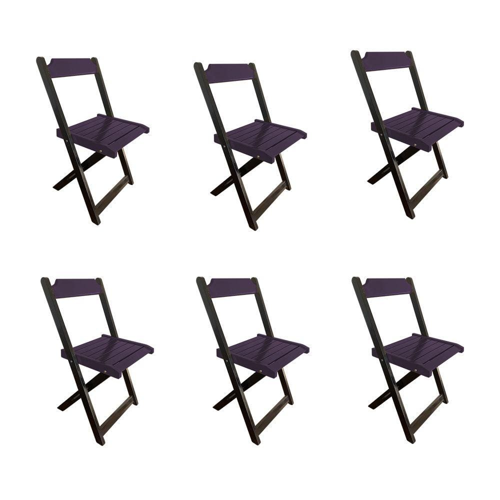 Kit 6 Cadeiras de Madeira Dobrável Roxo