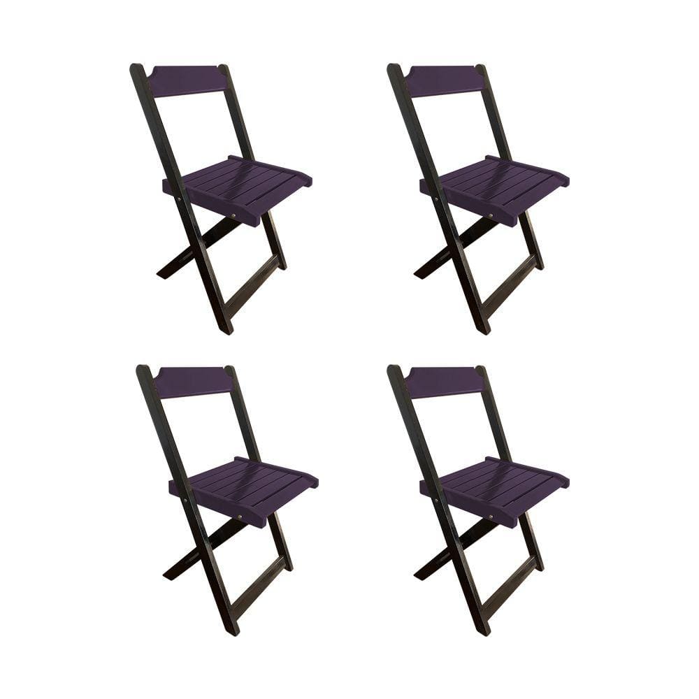 Kit 4 Cadeiras de Madeira Dobrável Roxo