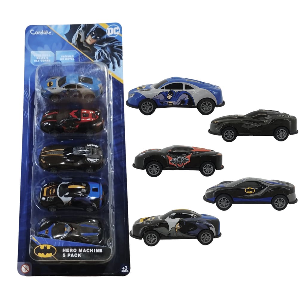 Mini Carrinhos Batman Pull Back Com 5 Unidades Candide