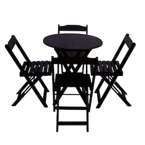 Conjunto de Mesa Dobravel para Bar e Café de Madeira 90cm Redondo com 4 Cadeiras Preto