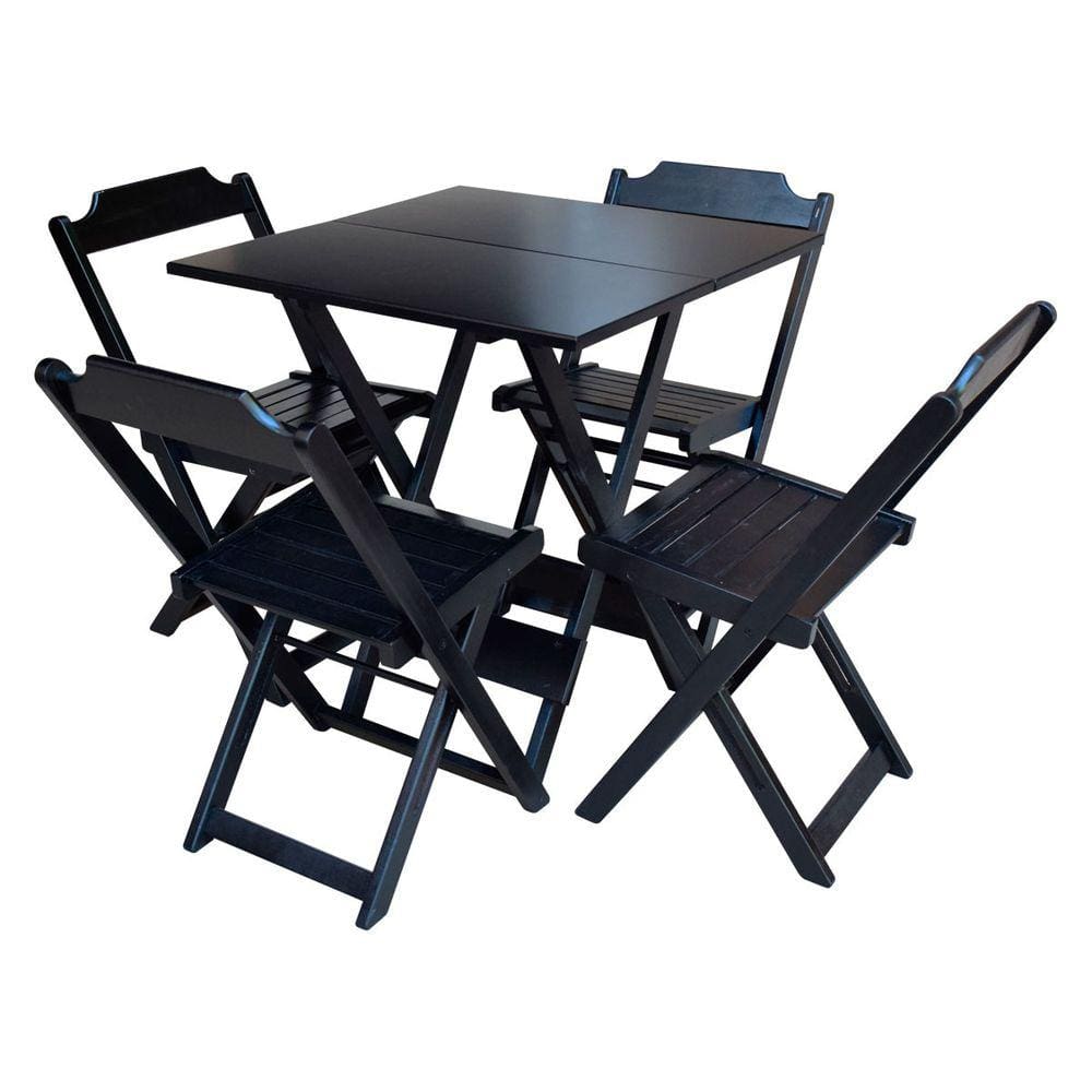 Conjunto de Mesa Dobravel para Açaí de Madeira 90x90 com 4 Cadeiras Preto