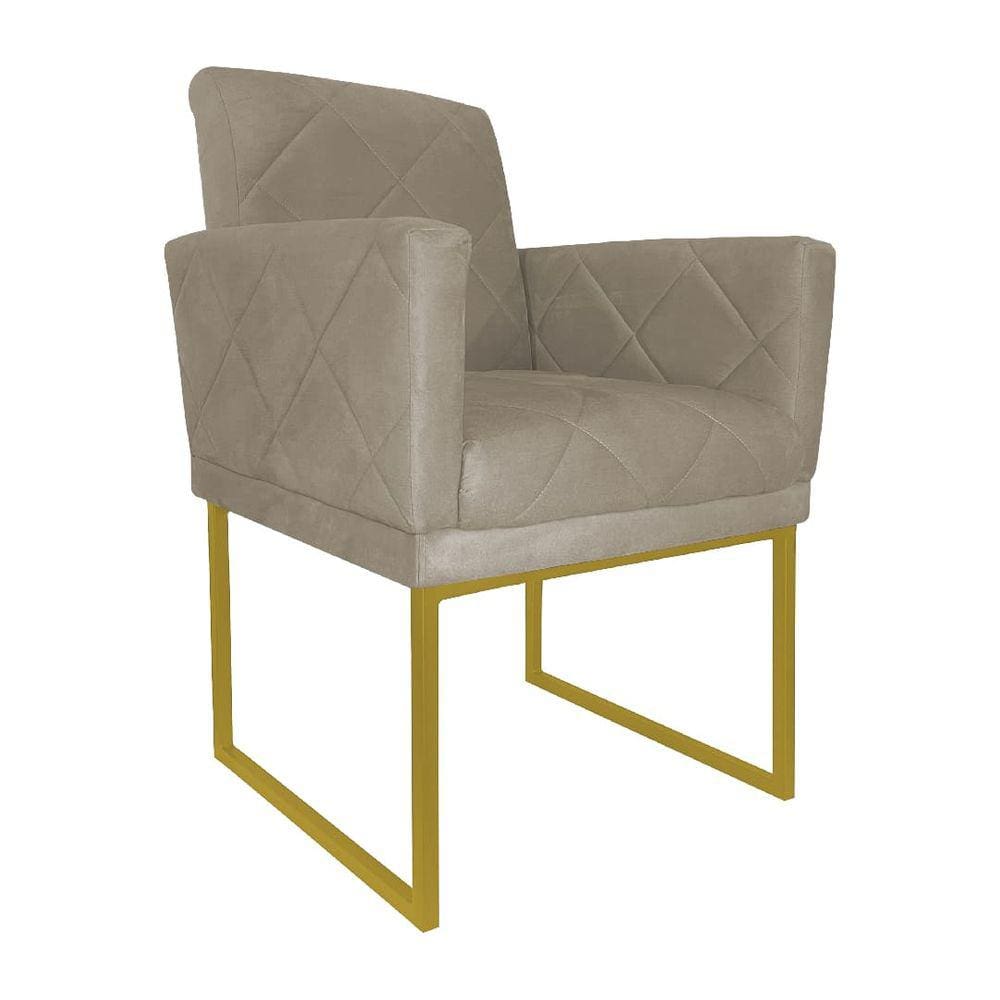 Poltrona Klara Suede Bege Base Industrial Dourada - Vallisa Decor