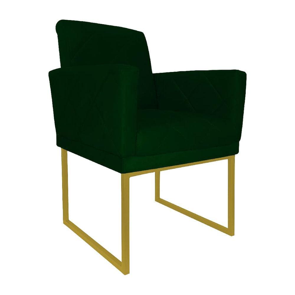 Poltrona Klara Suede Verde Base Metálica Dourada  - Vallisa Decor