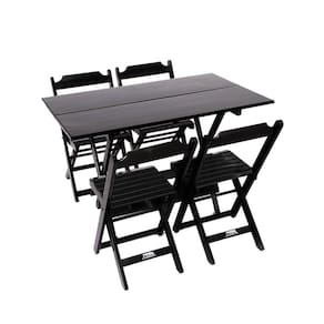 Conjunto Restaurante de Mesa Dobravel de Madeira 1,20x70 com 4 Cadeiras Preto