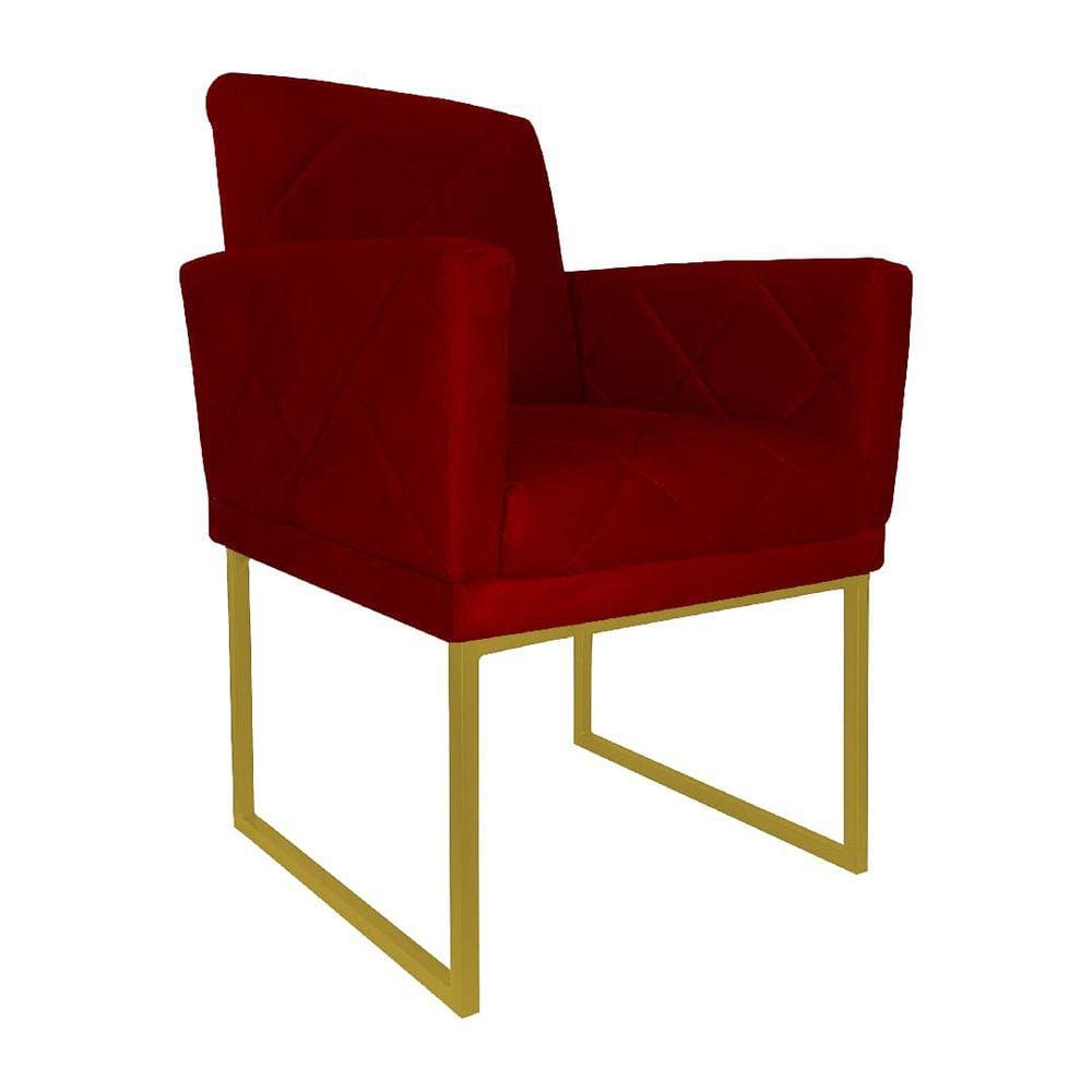 Poltrona Klara Suede Vermelho Base De Ferro Dourada  - Vallisa Decor