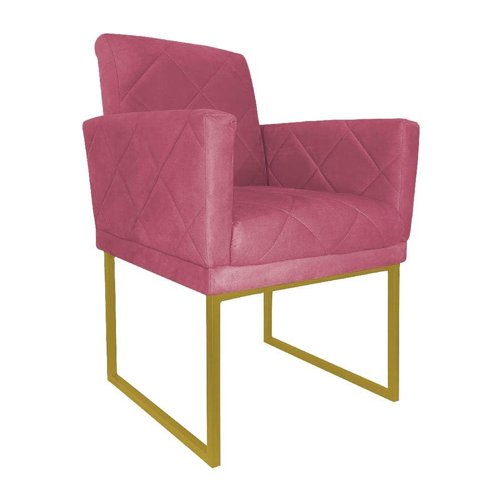 Poltrona Klara Suede Rosa Base Metálica Dourada  - Vallisa Decor
