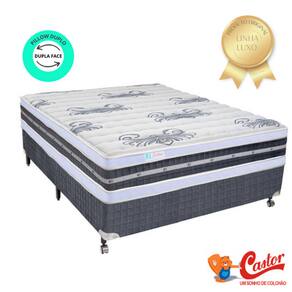 Cama Box Castor Casal + Colchão Silver Star Tecnopedic Dupla Face 138x188x74 - Linha Luxo - Fino Acabamento
