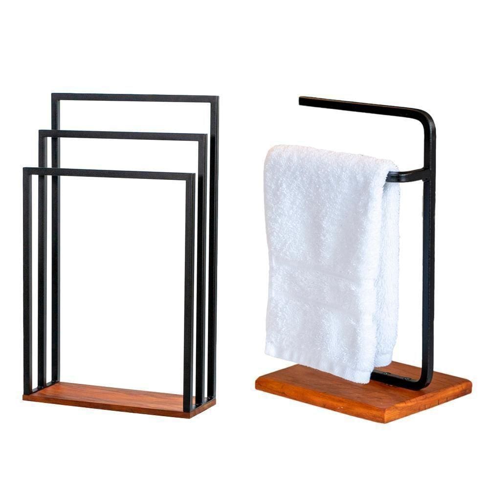 Kit Toalheiro E Porta Toalha Lovell Peroba Preto Base Madeira Dhom Peroba Preto
