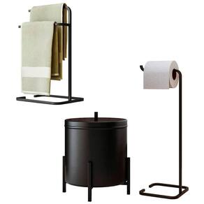 Kit Porta Toalha Papeleira Lixeira 6 L Lovell Lavabo Preto Dhom Preto