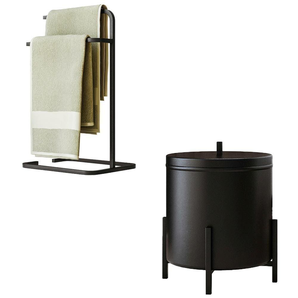 Kit Porta Toalha Bancada E Lixeira 6l Lovell Preto Banheiro Cozinha Dhom Preto