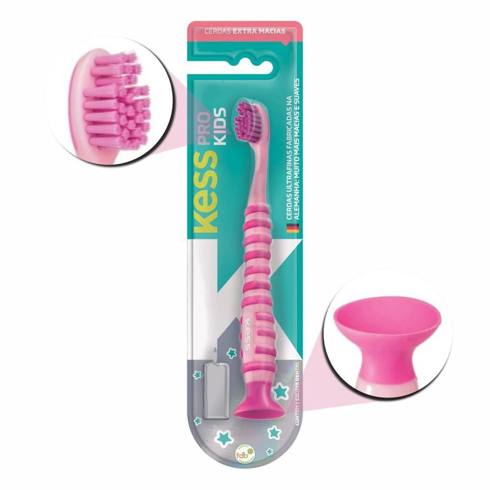 Escova Dental Kess Pro Kids Com Ventosa Rosa Cód.2067