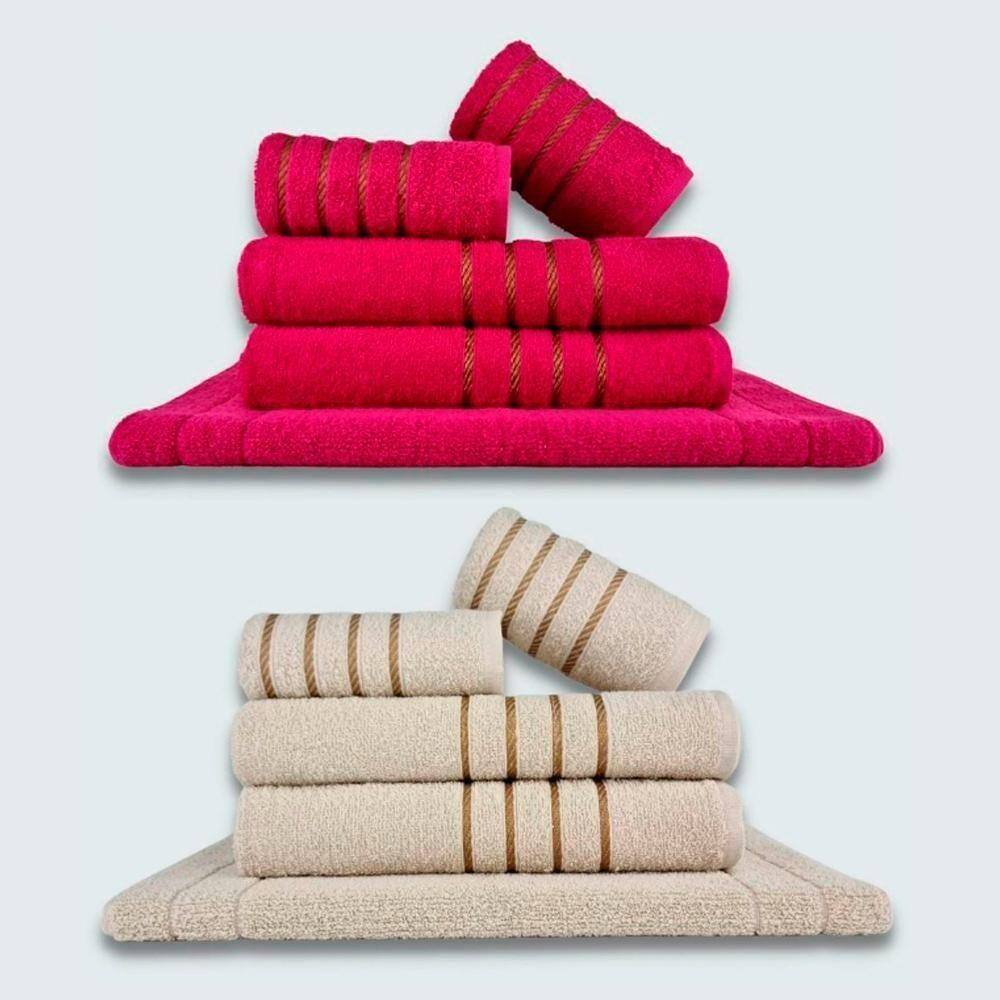 Jogo De Toalhas 10 Pçs Coleção Dubai 100% Algodão Rosa+bege