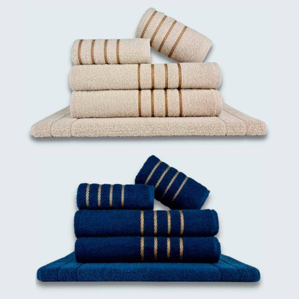 Jogo De Toalhas 10 Pçs Coleção Dubai 100% Algodão Bege+azul