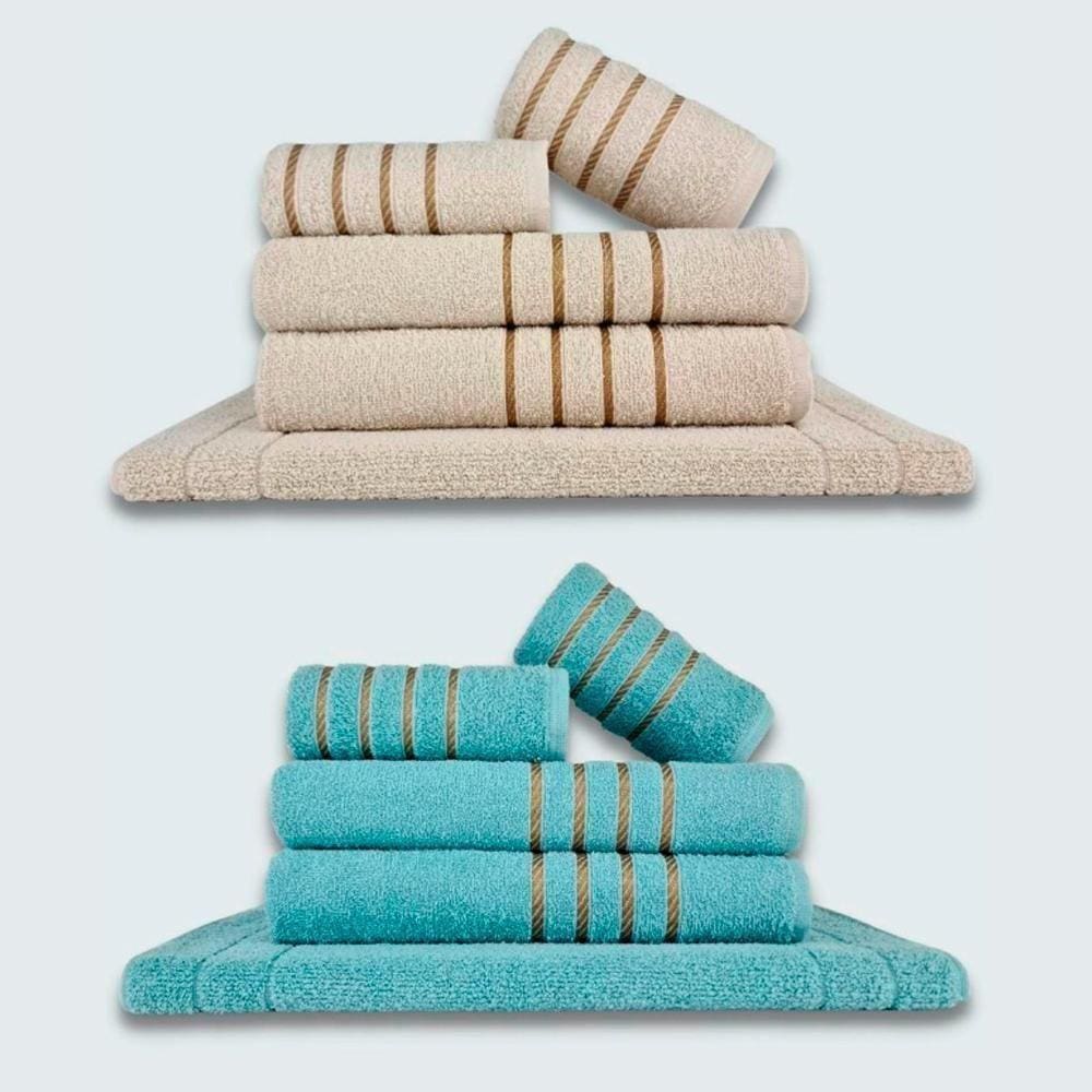 Jogo De Toalhas 10 Pçs Coleção Dubai 100% Algodão Bege+verde