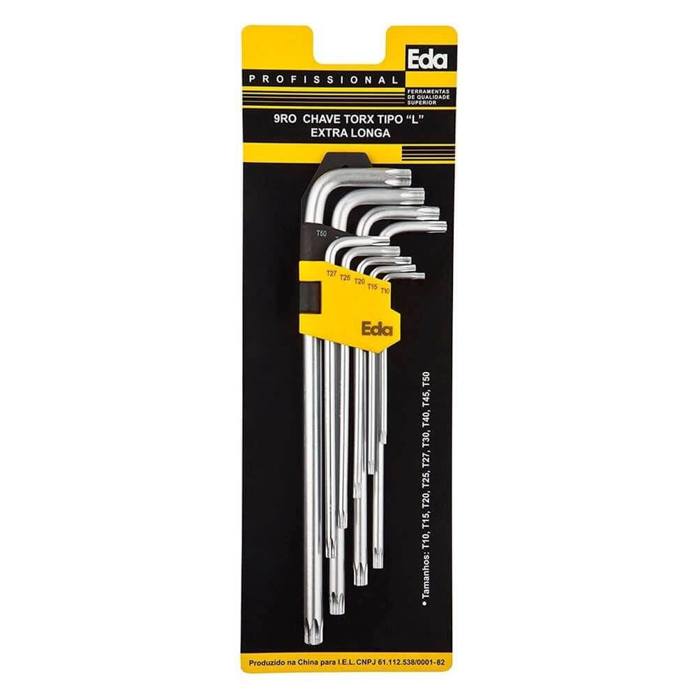 Chave Torx - ”L” - Jogo 9 Peças - Extra Longa - T10 a T50 - 9RO - EDA