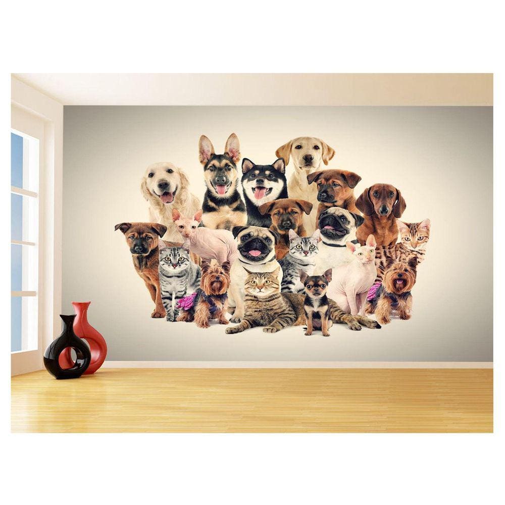 Papel De Parede 3D Animais Cão Gato Petshop 3,5M Anm426
