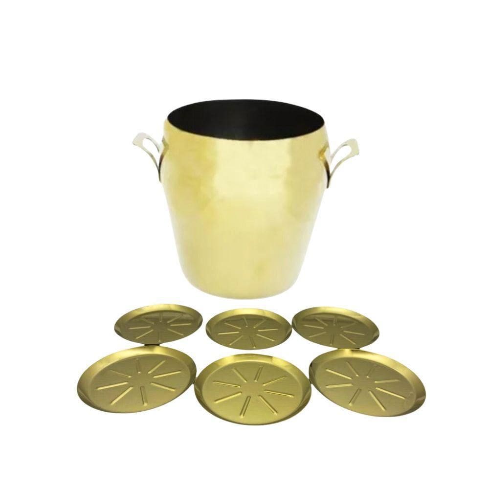 Kit Festa Balde de Gelo e Porta Copos Fineza Inox