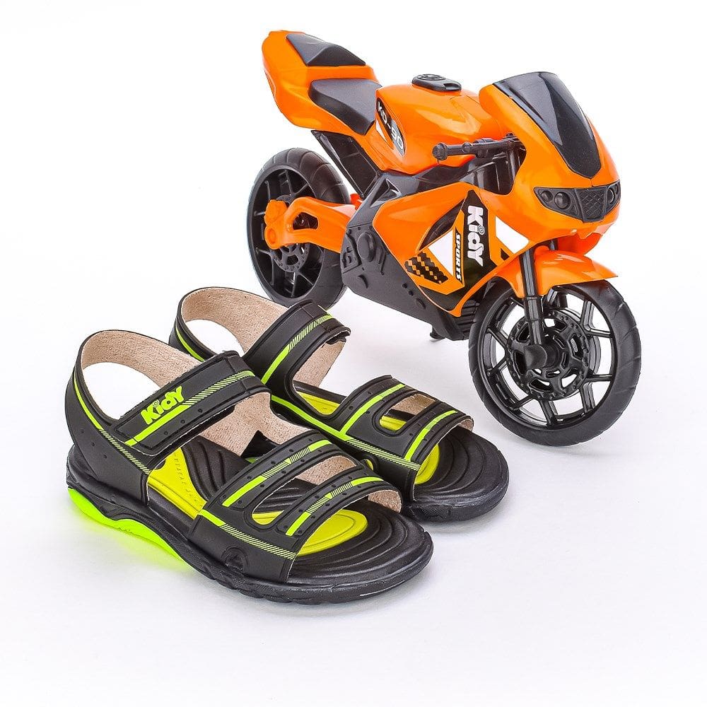 Sandália Infantil Papete Kidy Toys Preto Neon com Brinquedo
