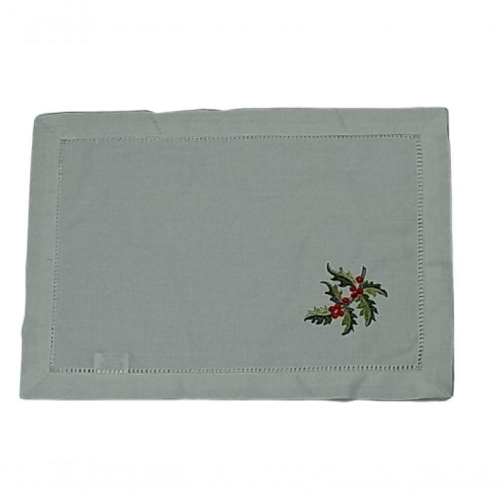 Americano De Linho Natal Branco Bordado Com Azevinho 36x50 Cm