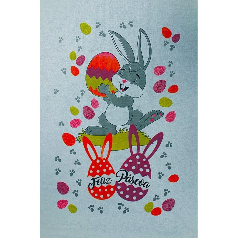 Pano De Prato Pascoa 50Cmx70Cm Estampado Coelho 0D Branco