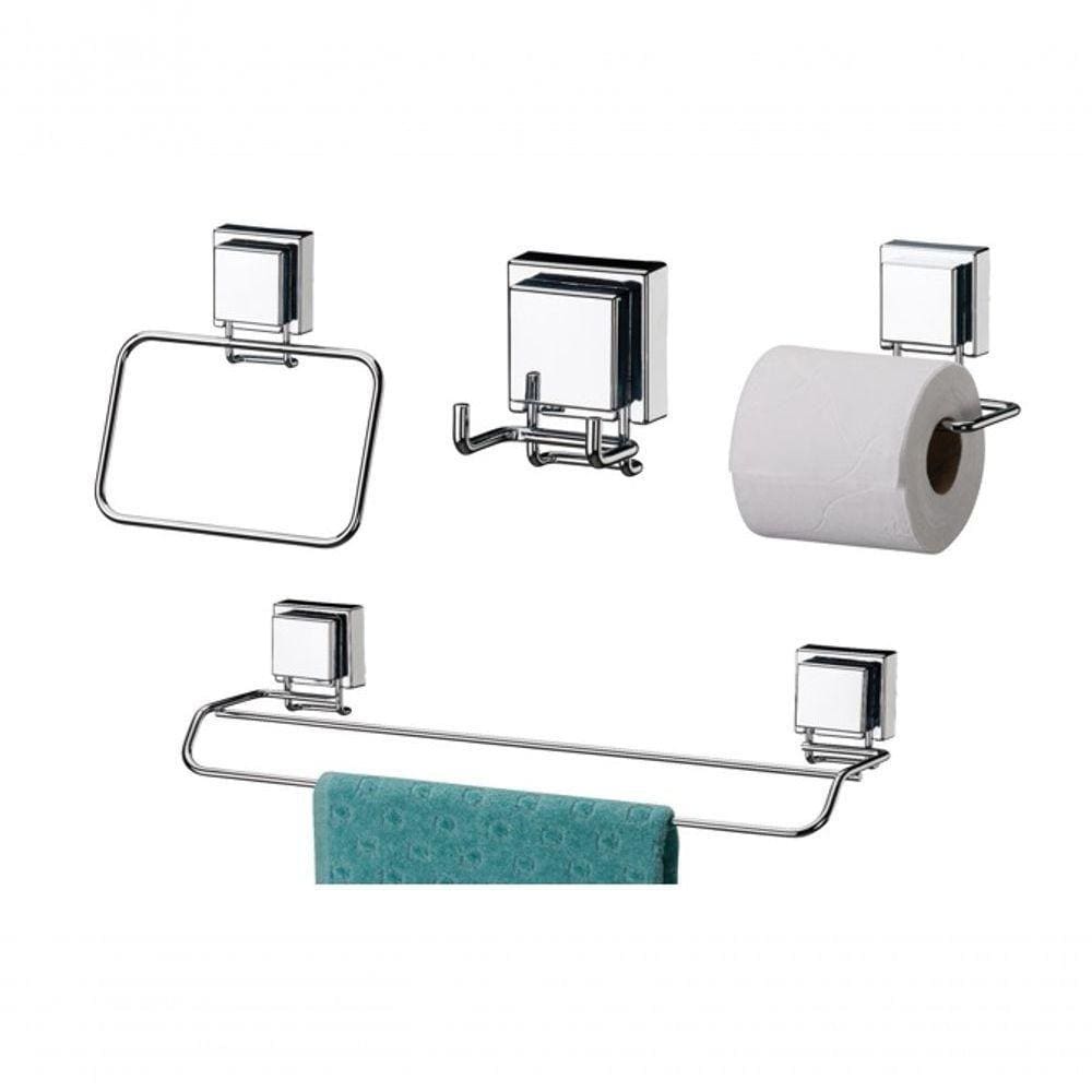 Kit Banheiro Inox Ventosa 4 Peças Future