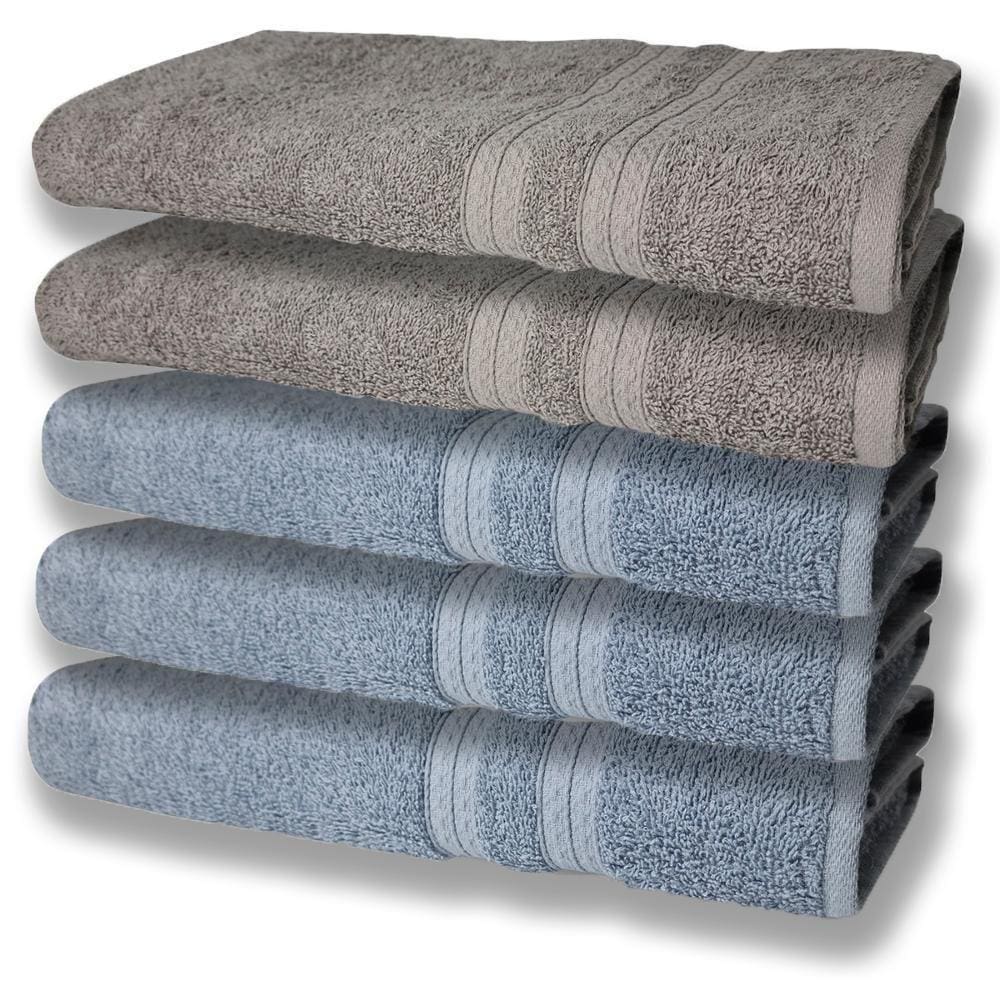 5 Toalhas Grande E Grossa Algodão Azul e Cinza