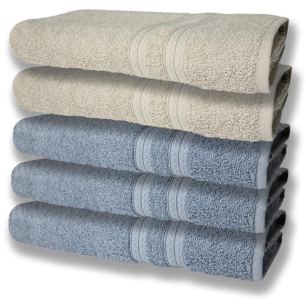 5 Toalhas Grande E Grossa Algodão Azul E bege