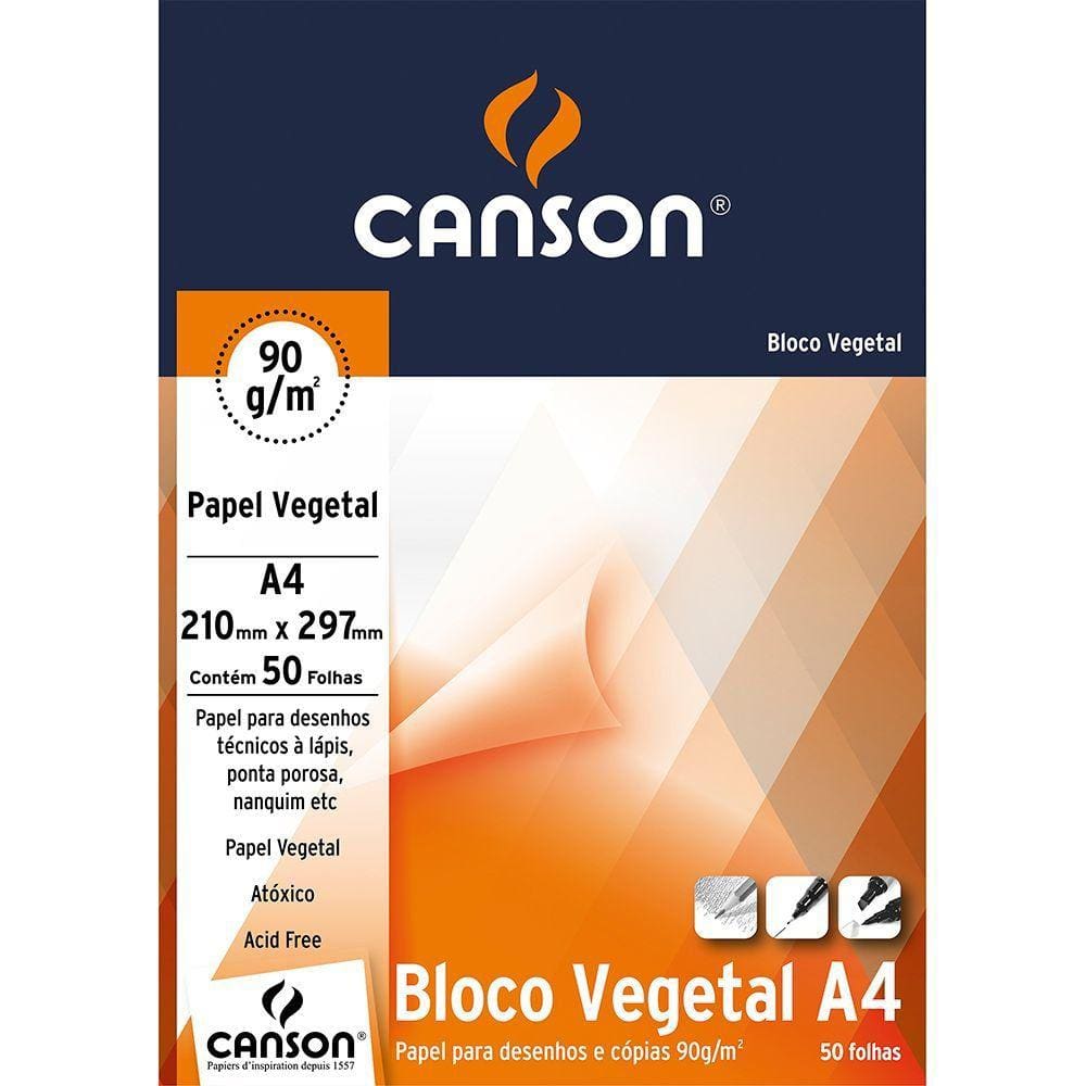 Bloco Canson Papel Vegetal A4 90 g/m 50 Fls 66667018
