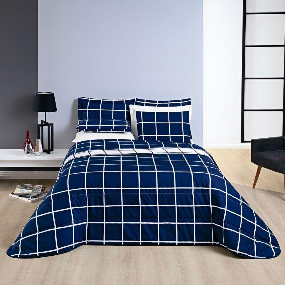 Kit Cobre Leito King 200 Fios 3 Peças Azul Marinho