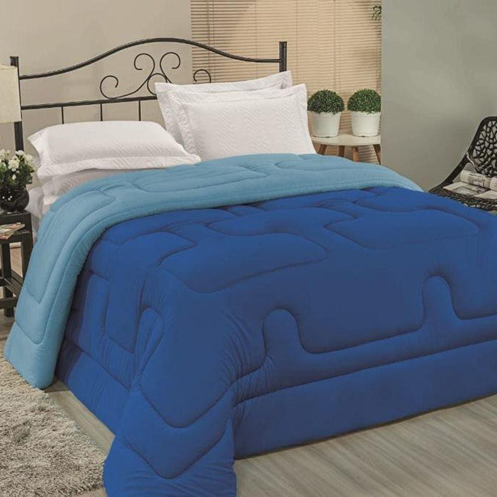 Edredom Cobertor Foster Queen Malha 100% Algodão Fio Penteado Pesado Grosso - Azul
