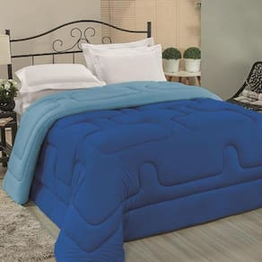 Edredom Cobertor Foster Queen Malha 100% Algodão Fio Penteado Pesado Grosso - Azul