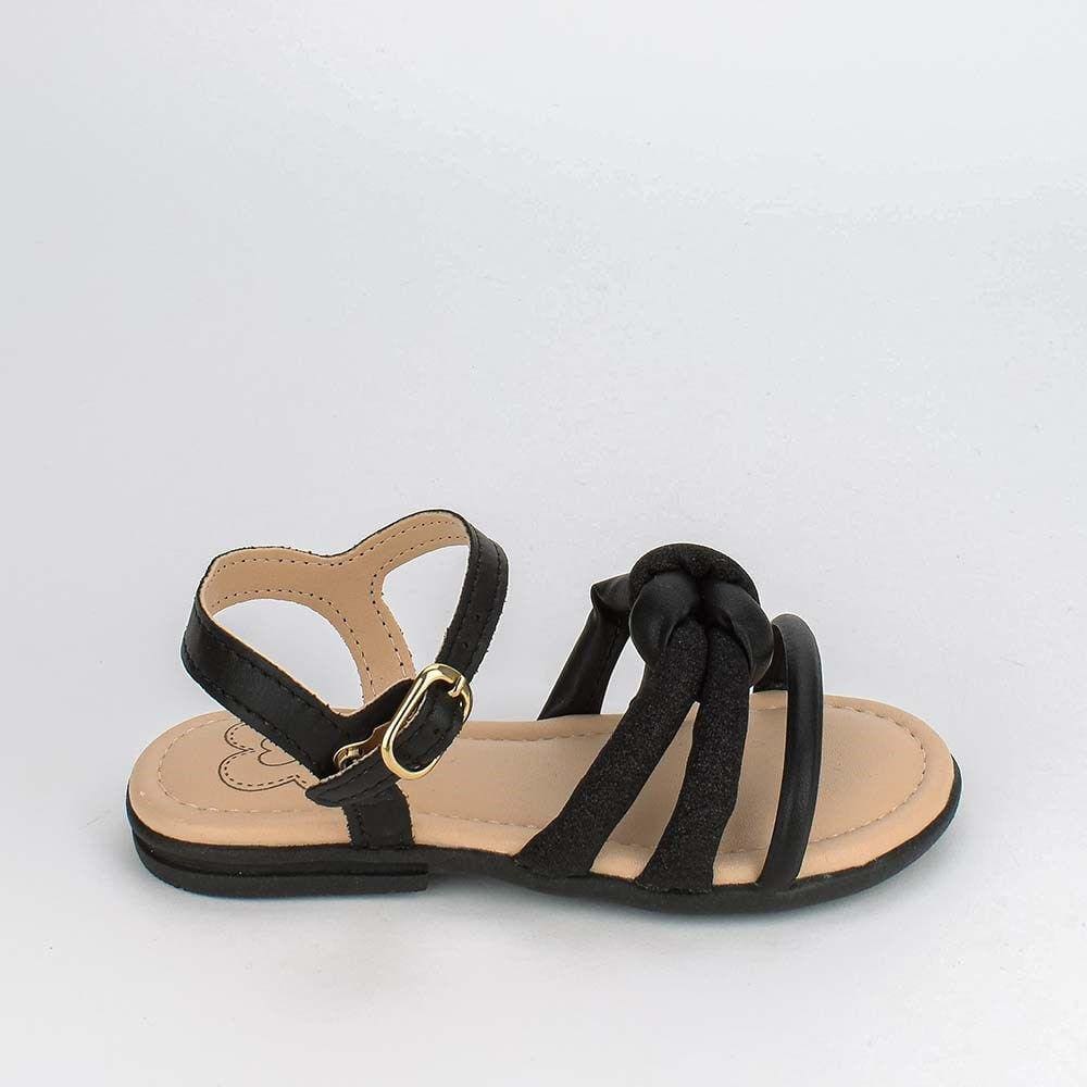 Sandália Infantil Menina Kidy Flat Nó Glitter Preta