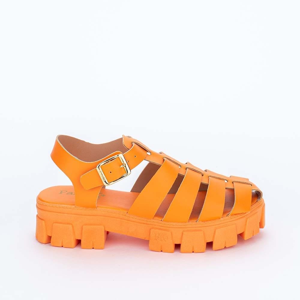 Sandália Infantil Kidy Fanfik Tratorada Tiras Laranja