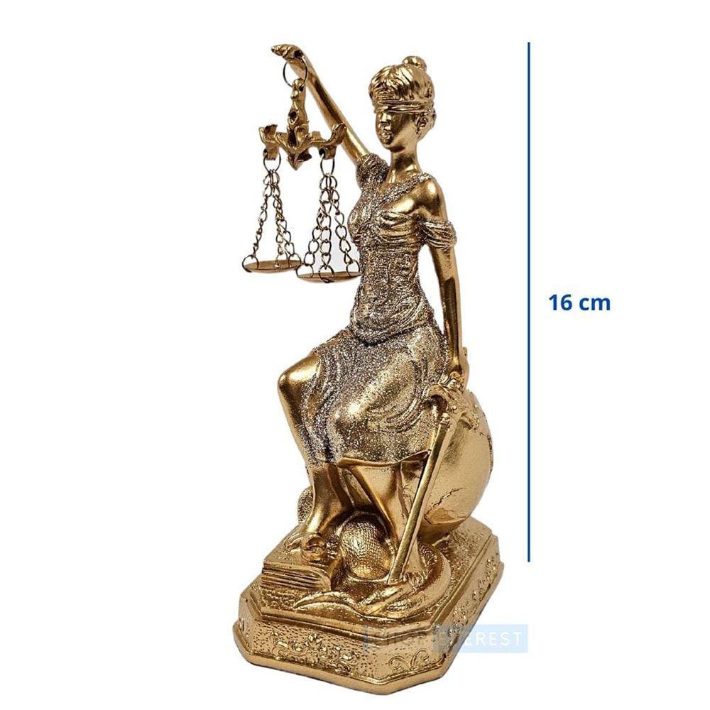 Dama da Justiça sentada têmis Decorativa resina dourado luxo