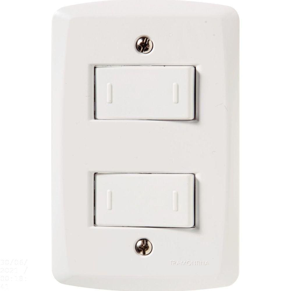 Conjunto 4x2 Com 2 Interruptores Paralelos 10 A 250 V Tramontina Lux2 Branco Tramontina