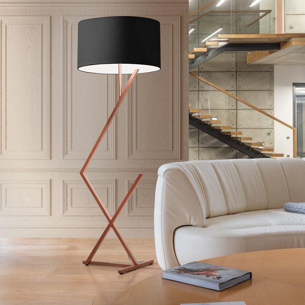 Luminária De Chão Piso Lustre Abajur Bali Cúpula Cobre/Preto