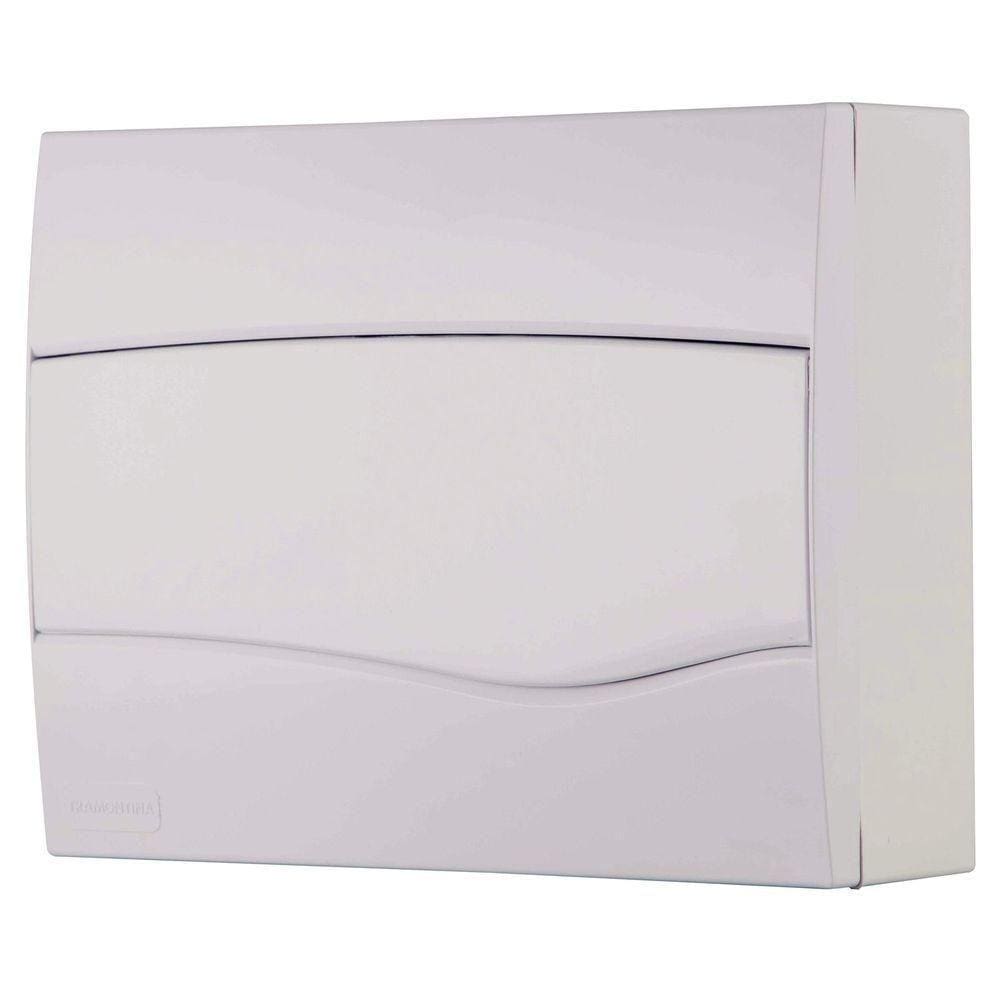 Quadro De Distribuição De Sobrepor 12 Din Ou 8 Nema Tramontina Com Porta Branca Tramontina