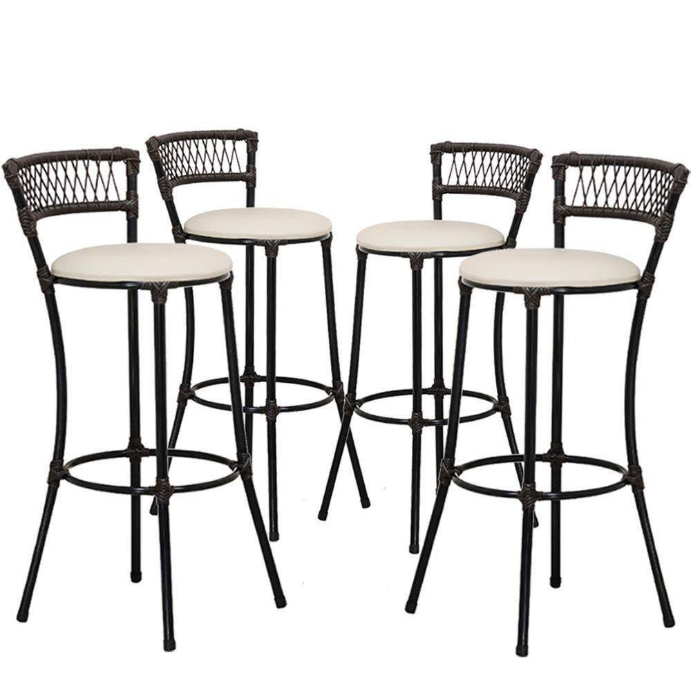 Kit Com 4 Banquetas Alta Forts Fibra Uv Bancada, área Goumert, Bar, Piscina, Balcão, Gelo Floral