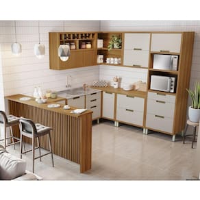 Cozinha 9 Peças Imperatriz Gourmet Canto 100% MDF Freijó/Off-White