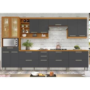 Cozinha 07 Peças Burguesa Premium 100% MDF Freijó/Grafite