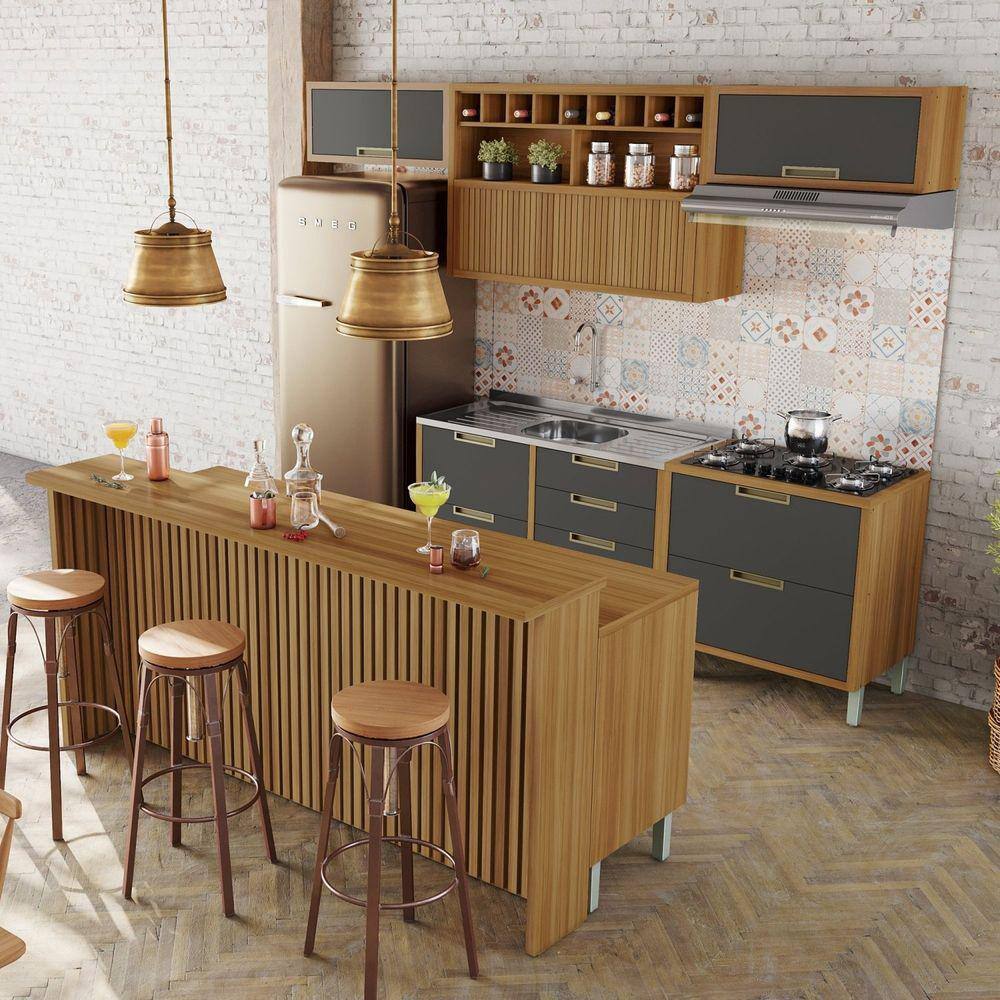 Cozinha 8 Peças Imperatriz Gourmet 100% MDF Freijó/Grafite