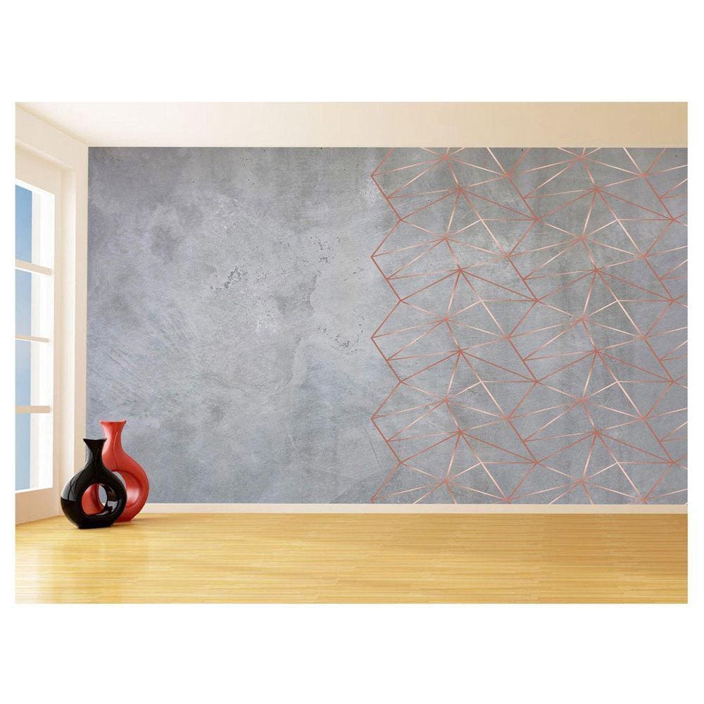 Papel De Parede 3D Concreto Linhas Dourado Rose 3,5M Kkt220