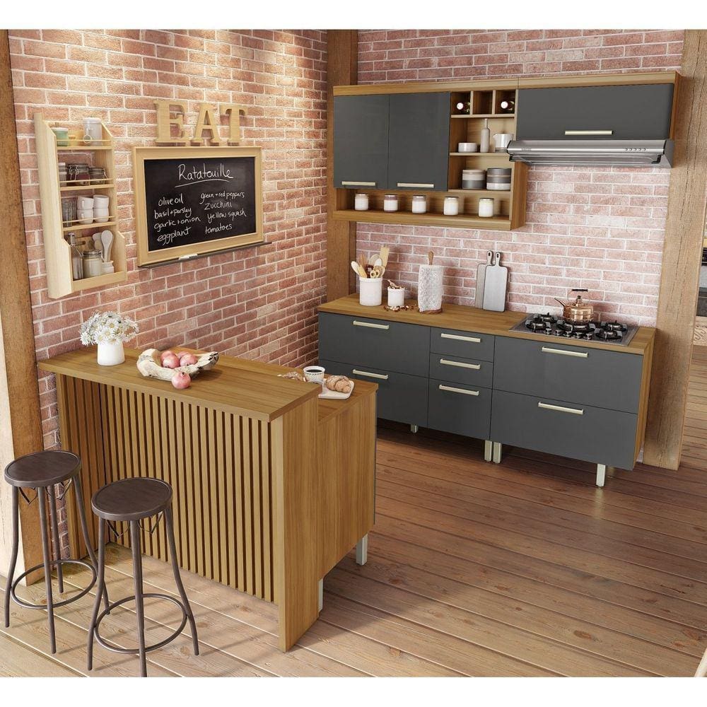Cozinha 6 Peças Burguesa Gourmet 100% MDF Freijó/Grafite