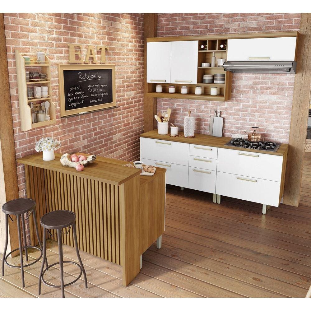 Cozinha 6 Peças Burguesa Gourmet 100% MDF Freijó/Branco