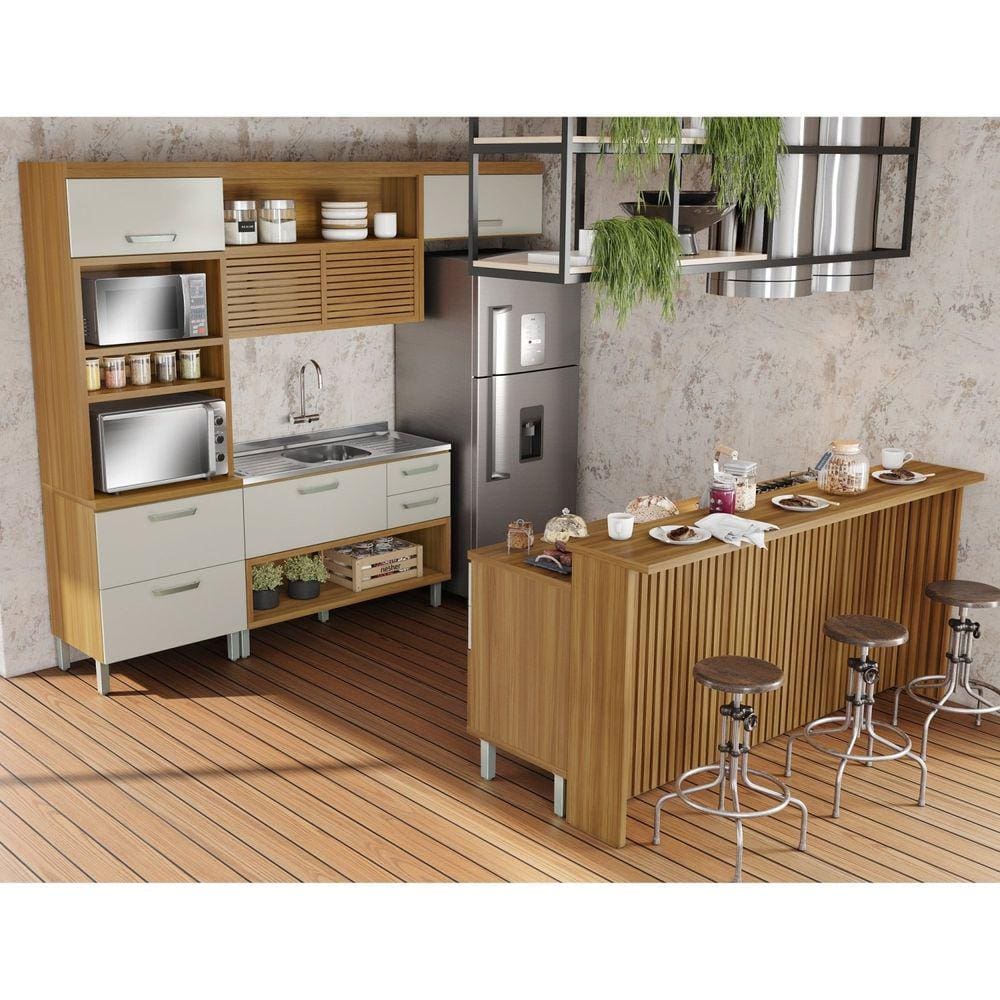 Cozinha 6 Peças Princesa Gourmet 100% MDF Freijó/Offwhite