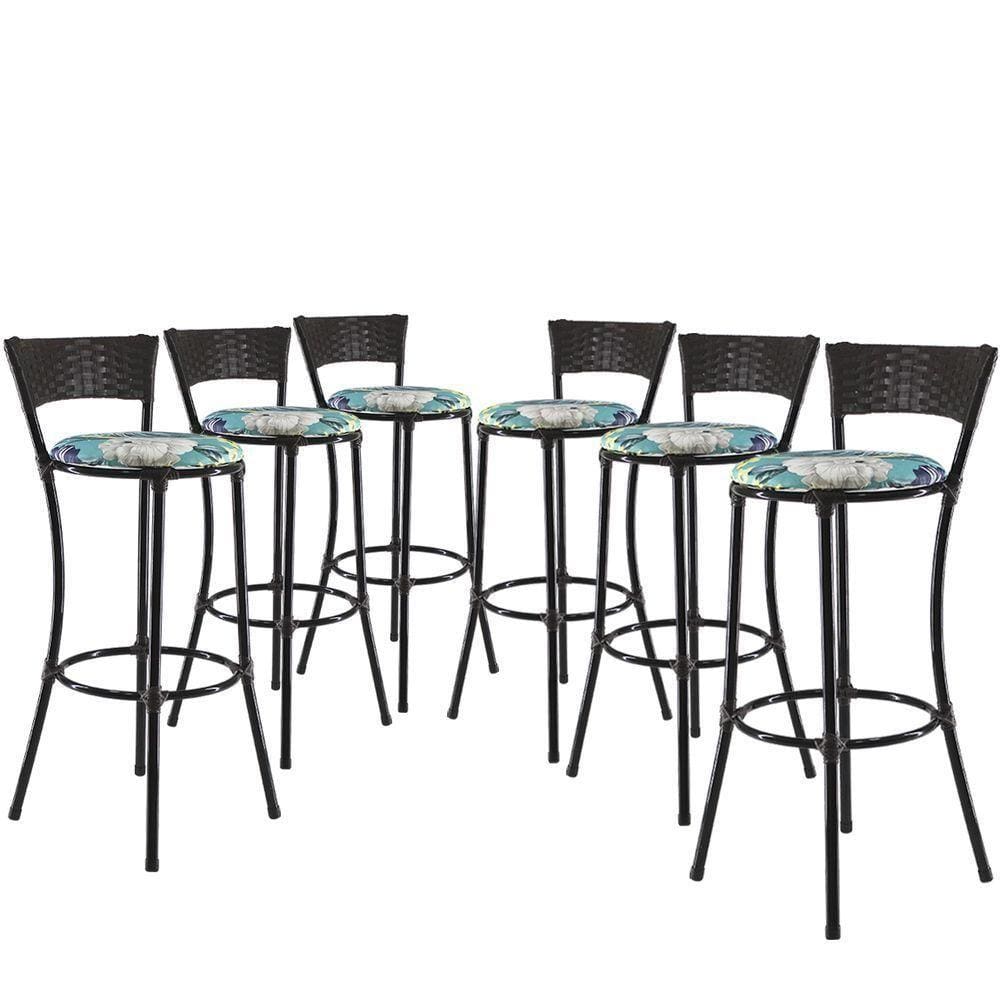 Kit 6 Banquetas Alta Forts Fibra Uv Bancada, área Goumert, Bar, Piscina, Balcão, Floral Azul