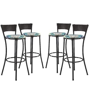Jogo 4 Banquetas Alta Forts Fibra Uv Bancada, área Goumert, Bar, Piscina, Balcão, Floral Azul